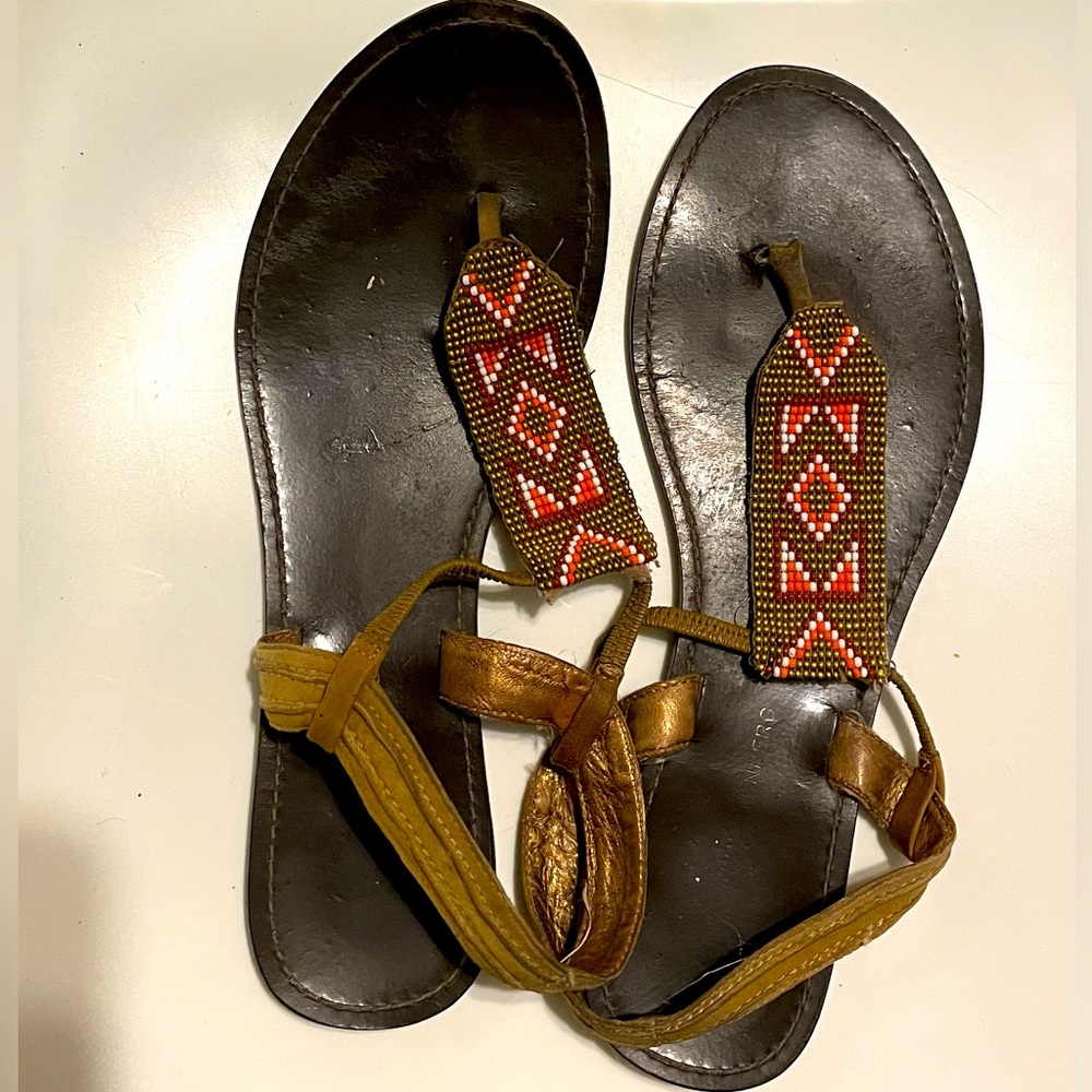DIANE VON FURSTENBERG Brown Suede Beaded Sandals Women’s Size 8.5 M